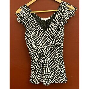 Y2K Vintage Violet Claire Spotted Black White Flutter Sleeve Baby Doll Top Sz S